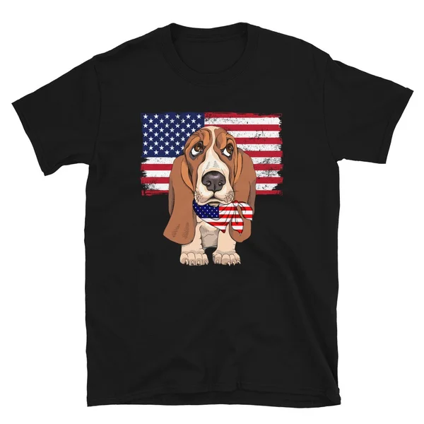 

Basset hound smile flag American t-shirt Independence 4th of July T-Shirt