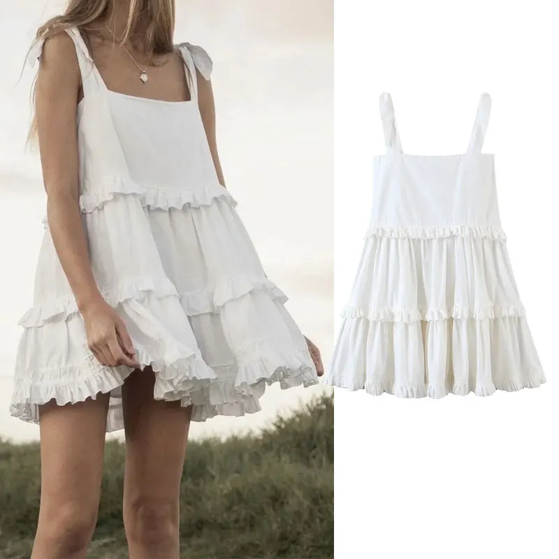 

ZA 2021 Новое летнее платье модные изящество хлопчатобумажная и льняная белая мини чулок Платье из джинсовой ткани женские юбка с высокой тали...