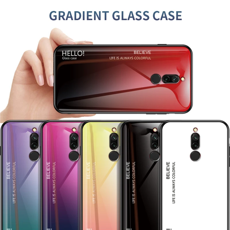 Градиентный чехол из закаленного стекла для Xiaomi Redmi 8 8A мягкий ТПУ 7A