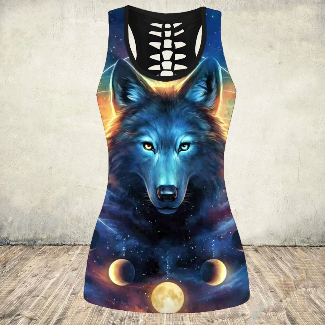 Женская футболка без рукавов с 3d-волком круглым вырезом и открытой спиной 5XL лето
