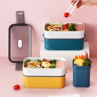 japanese style lunch box meal student double layer thickened sealed oven fresh keeping heating compartment food tableware