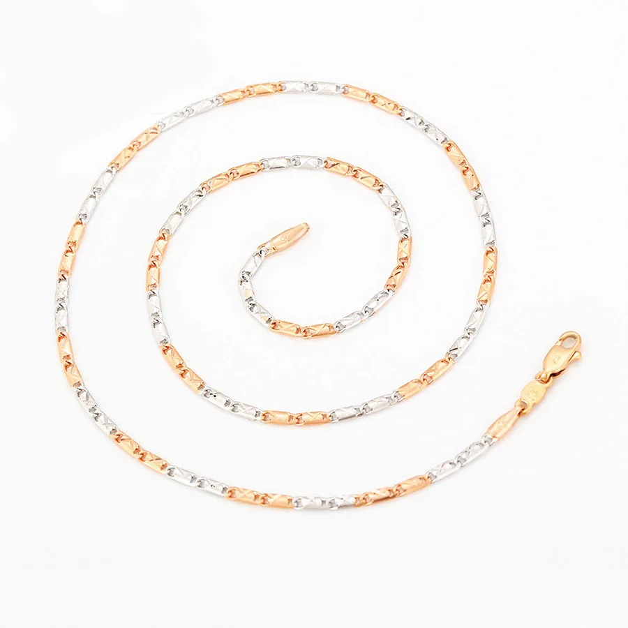 XP Jewelry --( 46 cm x 2 mm ) 18 inch 585 Rose Gold Mix White Flat Square Chain Necklaces for Women Men Fashion |