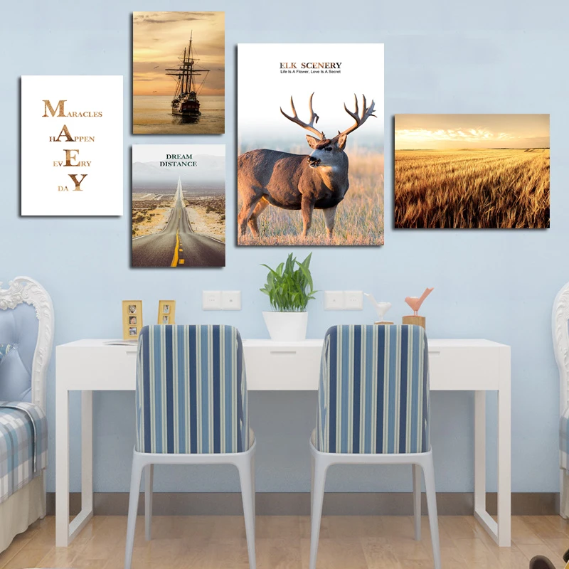 Настенная картина в скандинавском стиле на холсте с пейзажем лодкой постером