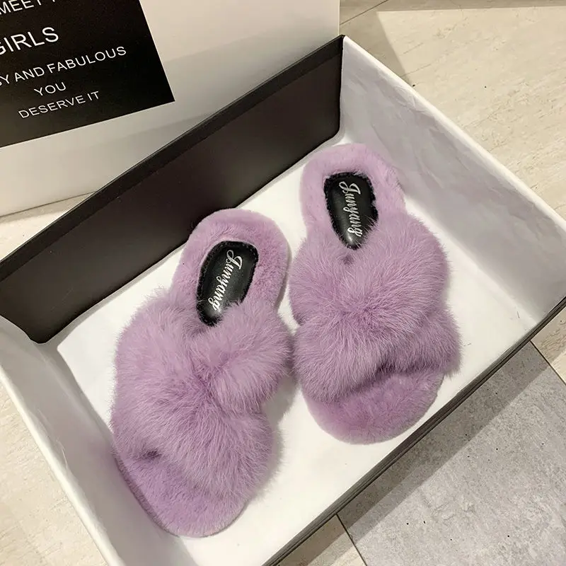

Warm High Quality Brand Women Winter Slippers Plush Basic Female Flat Winter Slippers Fur Ladies Slippers