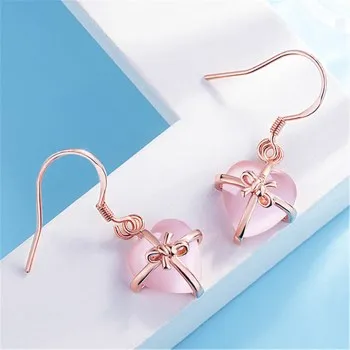 

Burst of Natural Heart Pink Rose Standard Silver Jewelry Earrings Women's Earring Jewelry Direct Sales JED240