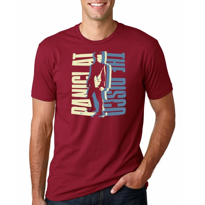 

2020 hot sale Panic At The Disco Suited Brendon Urie T-Shirt men Tee Plus Size Harajuku T Shirt short sleeve Hip Hop streetwear