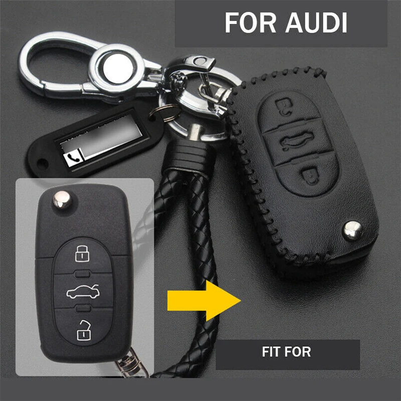 

1 Pcs Fashion Genuine Leather Car Key Fob Case Cover Holder Bag Skin For Audi A4 A6 A8 S4 S6 S8 TT Quattro Stying Accessories