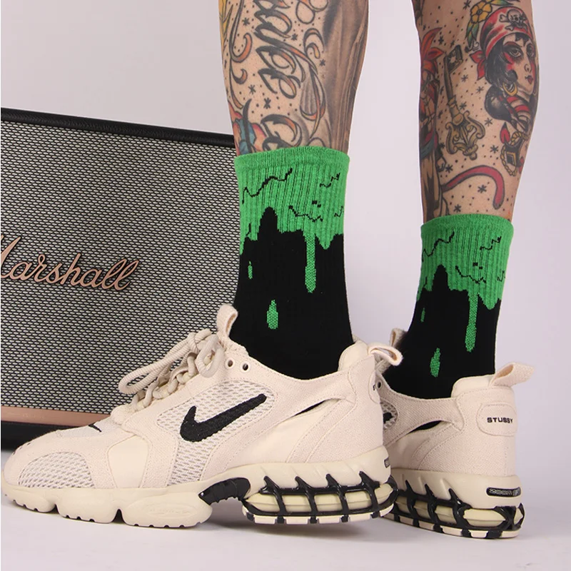 3 Pairs/Box Streetwear Hip Hop Curve Stockings Cotton Harajuku Print Sport Basketball Gifts for Men Women Long Socks Fashion