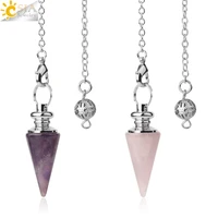 csja conical pendulum natural stone taper pendulums silver color chain crystal pendants for dowsing spiritual reiki pendulo g491