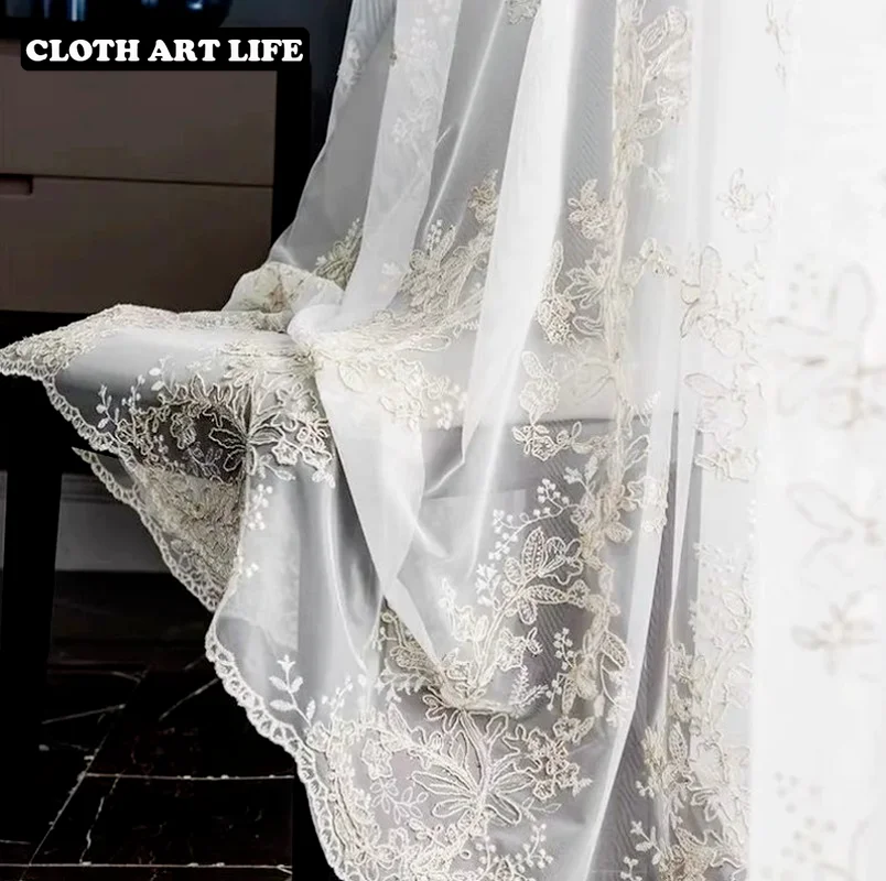 

2020 Modern Korean White Embroidered Voile Curtains For Bedroom Window Curtain For Living Room Sheer Curtains Custom Made
