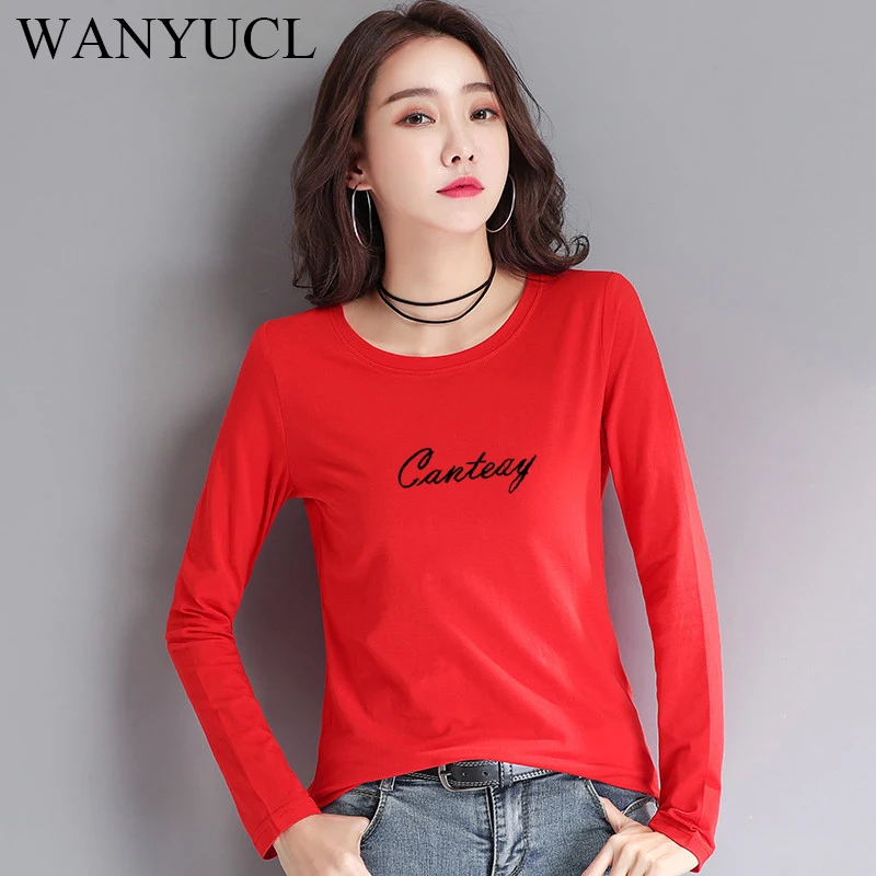 Wayucl хлопковая футболка с длинными рукавами Дамский Топ джемпер свободная