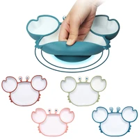 food grade silicone baby dishes set bpa free cartoon crab feeding divided suction plate non slip toddler self feeding tableware