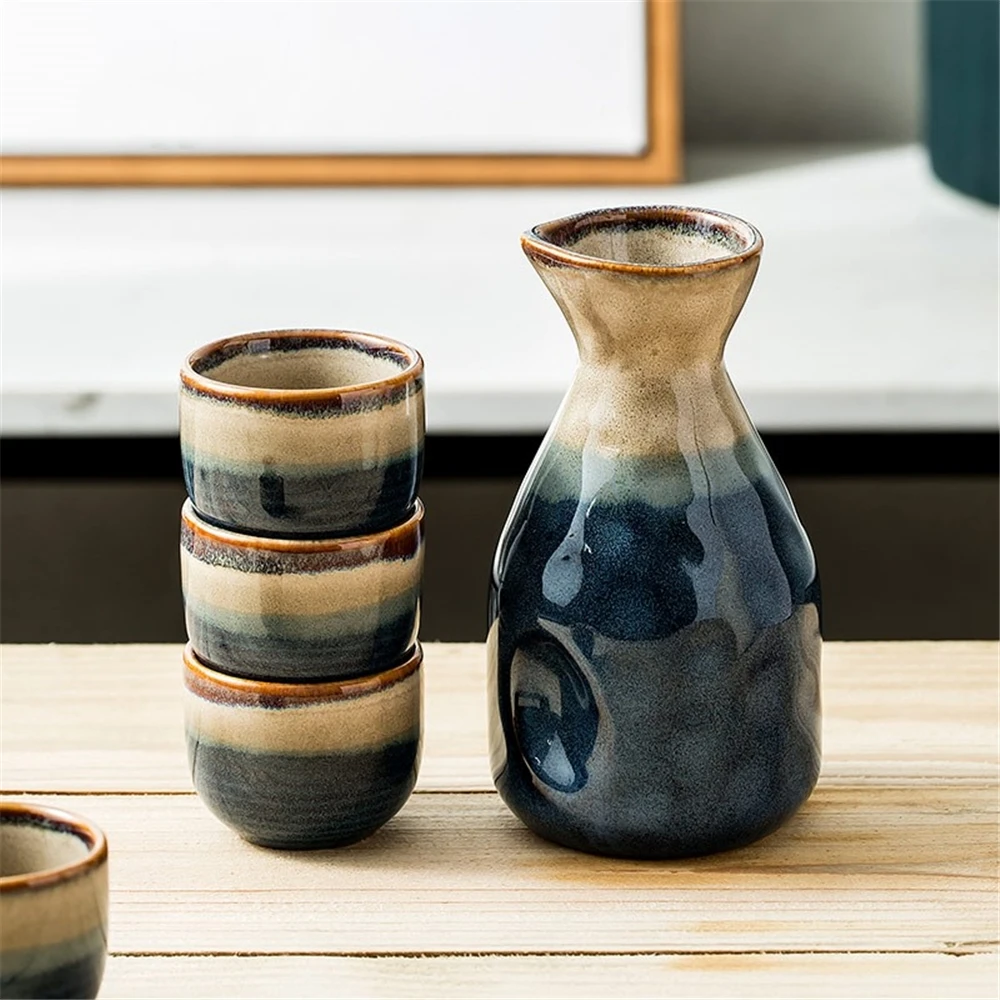 

Ceramic Wine Dispenser Set Liquor Distributor Wine Bottle, 5-Piece Set Japanese Ceramic Wine Cup Moutai Small Wine Glass