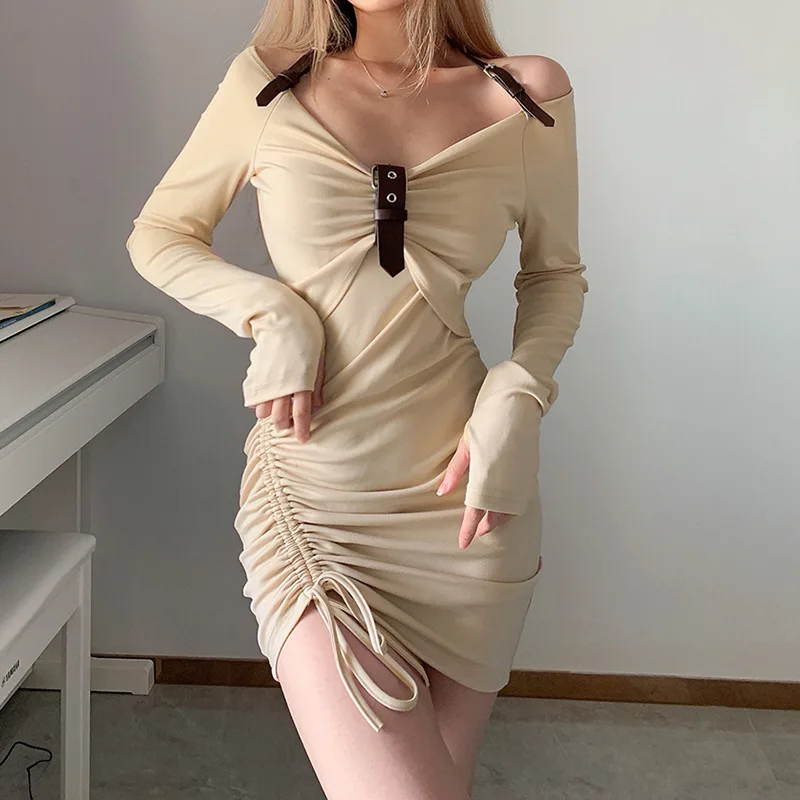 

2022 элегантные женские вечерние платья, облегающее плиссированное платье с воротником хомутом и длинным рукавом, пикантная уличная одежда, ...