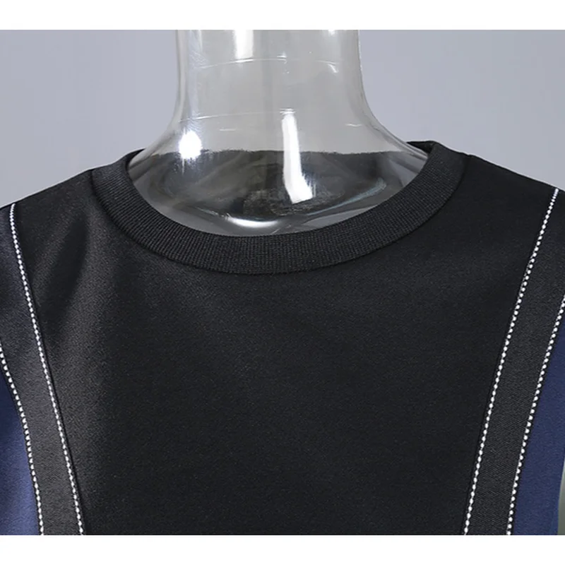 

2021 Summer O-neck Geometry Contrast Color Patchwork T-shirts Ribbon Loose Version Tops Korean Fashion Tops Women Clothing