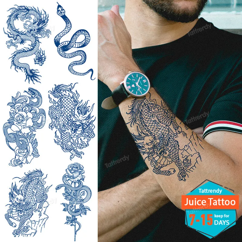

Водостойкая Временная тату-наклейка Juice стойкая, наклейка с драконом, змеей, крестом, тату с арабскими скорпионами, Женский тотем, боди-арт, и...