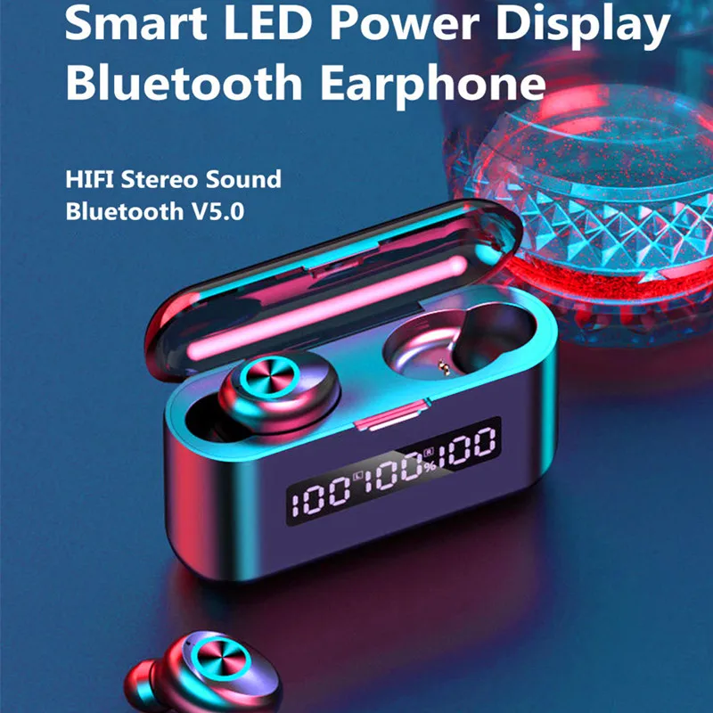 

Bluetooth Earphones TWS Wireless Headphones 2000mAh Charging Box Sports Waterproof Headsets HiFi Stereo Earbuds with Microphones