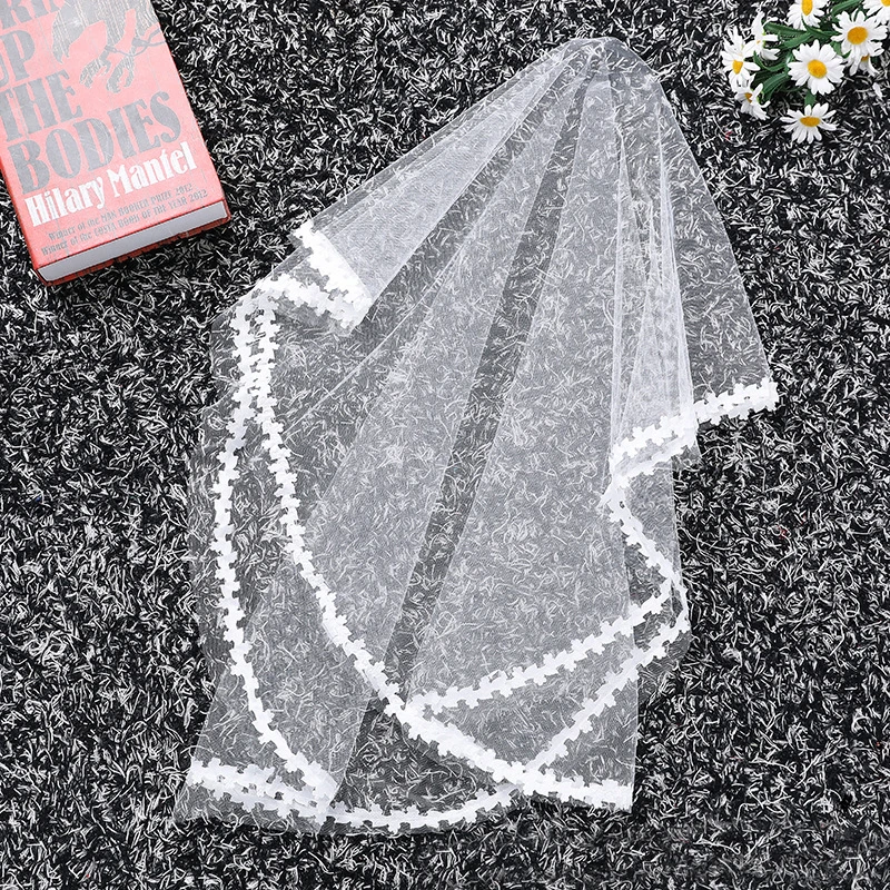 Свадебные аксессуары белая вуаль один слой модная кружевная платье для девочек