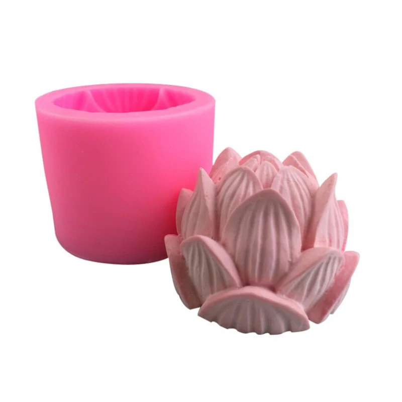 Molde de silicona para aromaterapia con forma de flor de loto 3D, molde hecho a mano para jabón, decoración de pasteles, suministros para fabricación de velas