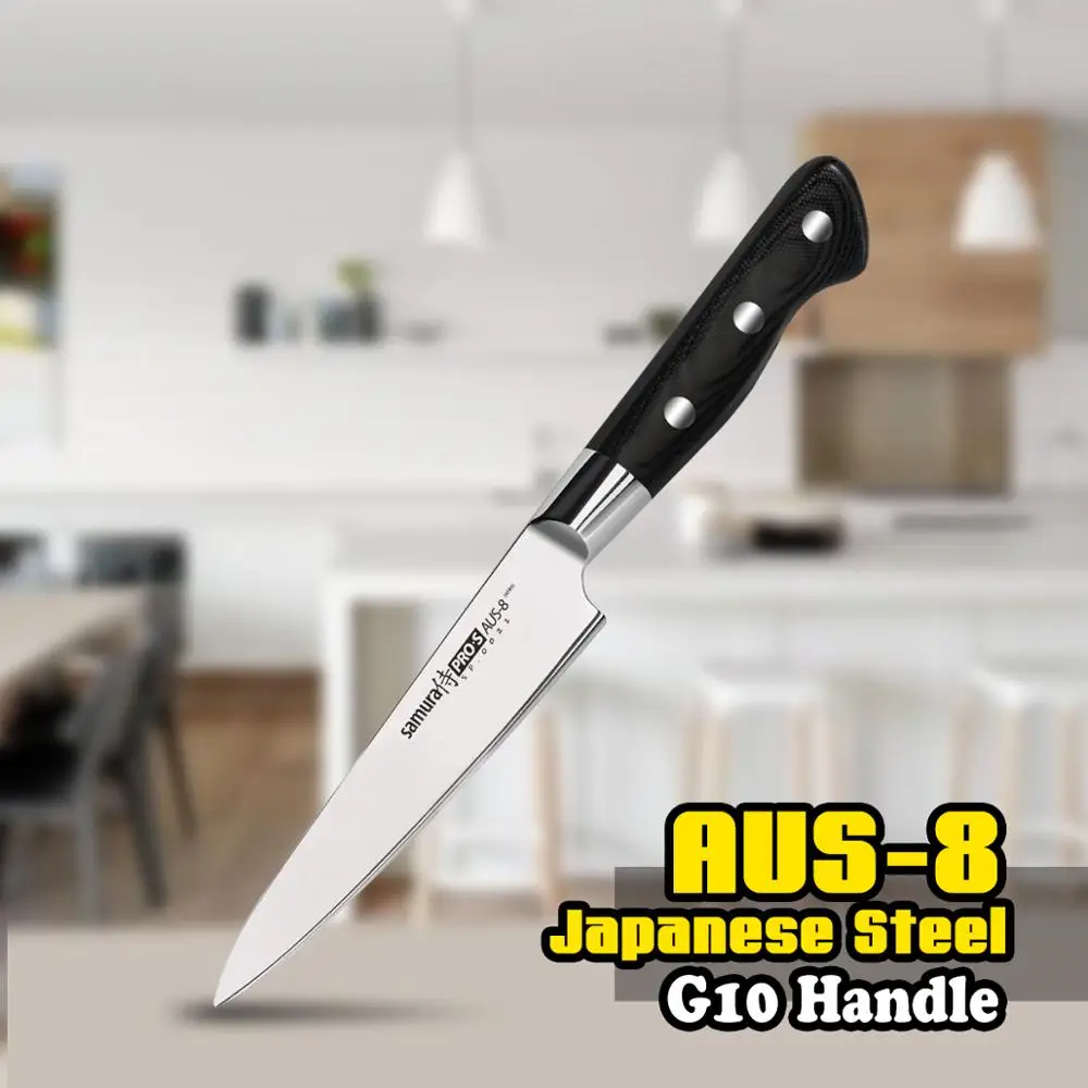 SP 0021 Универсальный кухонный нож Нож AUS 8 Японская сталь 5 Дюймов Черная G10 Рукоятка