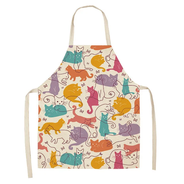 

1Pcs Kitchen Apron Cute Cartoon Cat Printed Sleeveless Cotton Linen Aprons for Men Women Home Cleaning Tools WQTF14