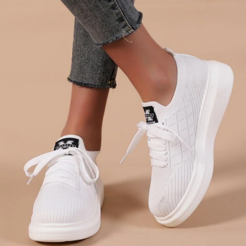

Women's Sports Shoes Spring and Autumn New Breathable Running Shoes Mesh Flat Sports Shoes Thick-soled Comfortable Casual Shoes