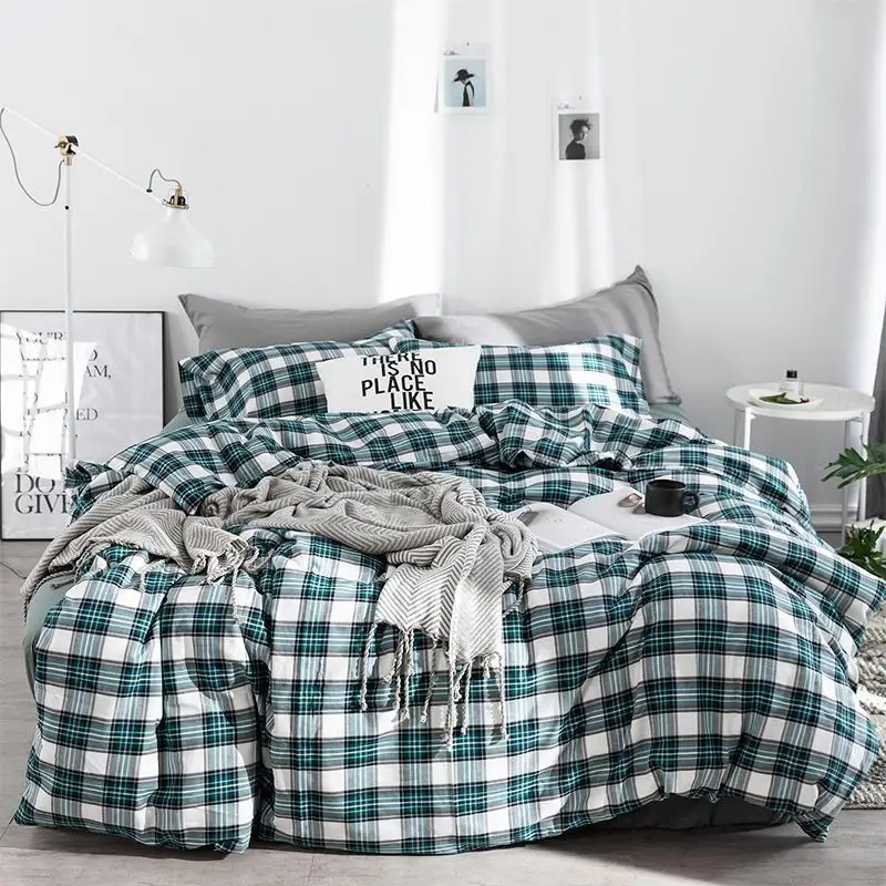 

42 100%Cotton Soft Bedclothes King Queen size Twin Bedding Sets Plaid Bed sheet Duvet cover Fitted sheet Pillowcase ropa de cama
