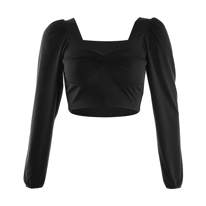 

2020 Autumn new fashionable court square collar cross pleated sexy women's clothing Vintage High street wn*