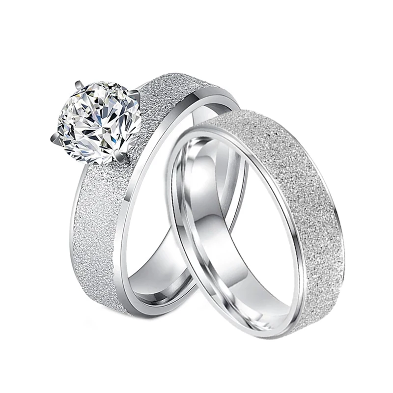 6mm ring set Letdiffery, блестящий кубический циркон, матовые Свадебные Кольца для пары, золото, титан, нержавеющая сталь, романтичное ювелирное изделие для женщин на годовщину - Цвет основного камня: 6mm ring set