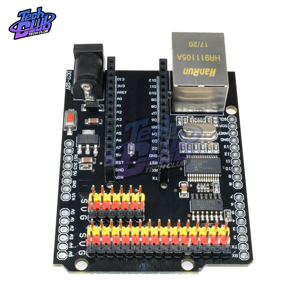 Сетевой модуль ENC28J60 Ethernet Shield V2.0 LAN I/O SPI 51 AVR PIC LPC STM32 для Arduino UNO R3 CH340G NANO V3.0|Детали и