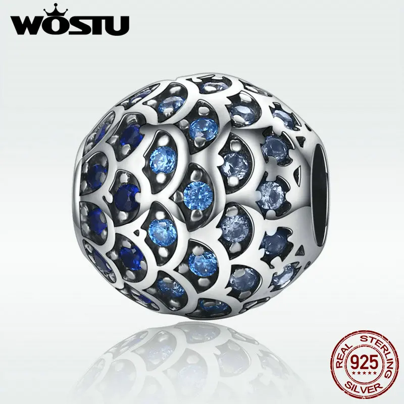WOSTU настоящая 925 пробы Серебряная Дочь моря синие Бусины CZ подходят к