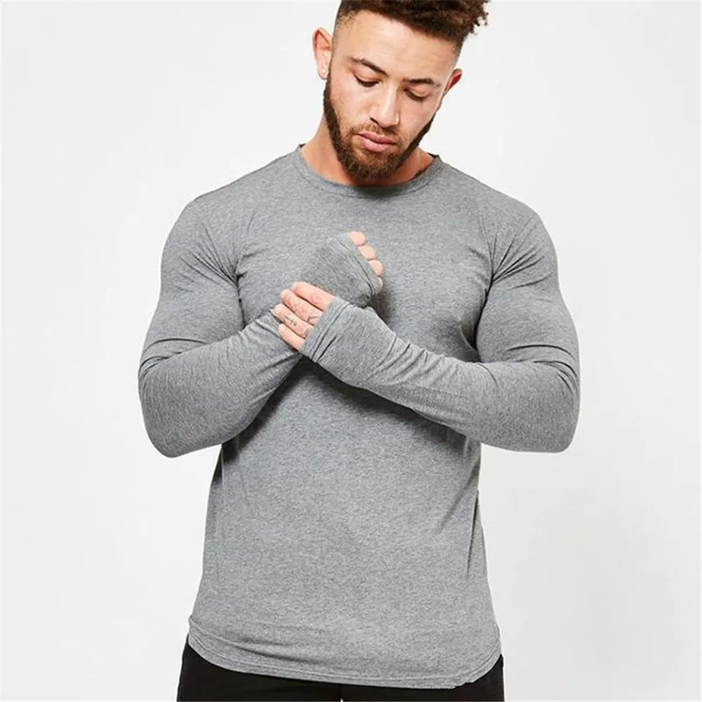 Однотонная Повседневная футболка с длинным рукавом Мужская хлопковая для