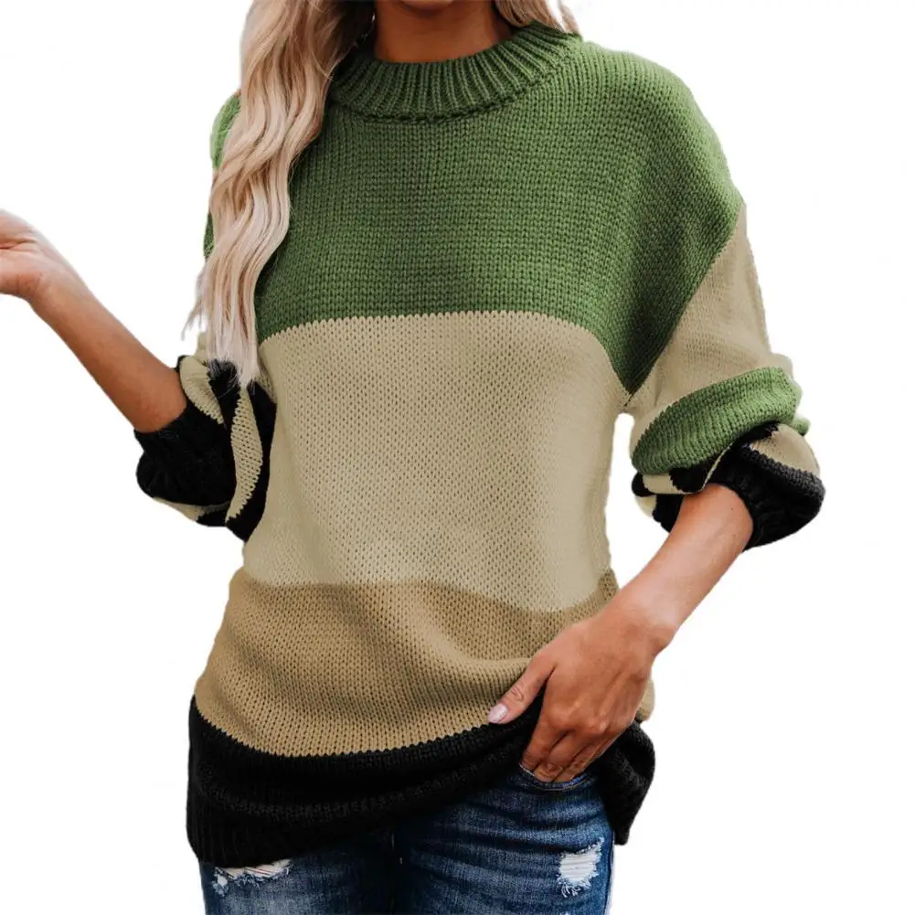 

Charming Sweater Comfortable Acrylic Fiber Striped Splice Women Pullover Sweater for Daily Life 2022 New