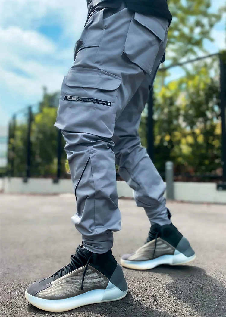 

2021 Spring Autumn Men Solid Color Casual Multi-Bag Cargo Pants Loose Straight Outdoor Personality Reflective Article Trousers