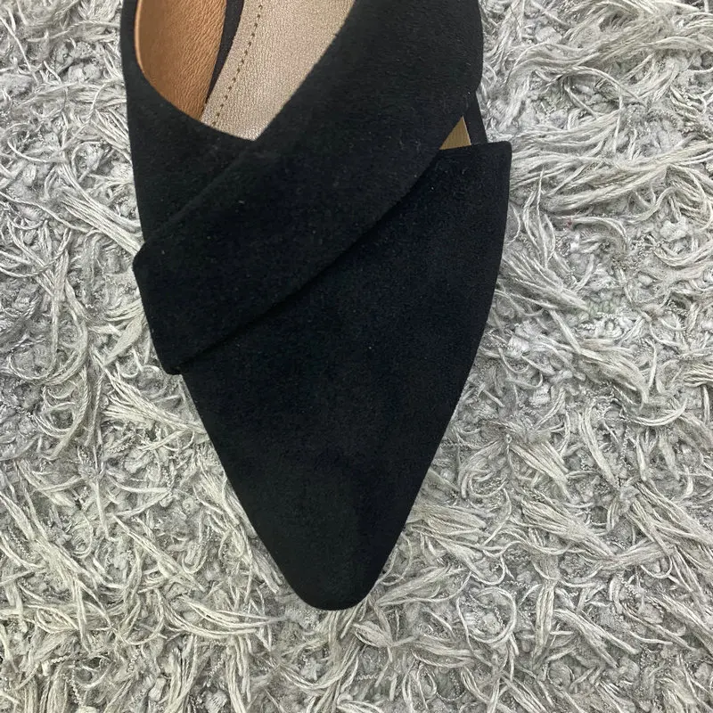 Женские туфли из флока на низком каблуке с острым носком|Тапочки| |