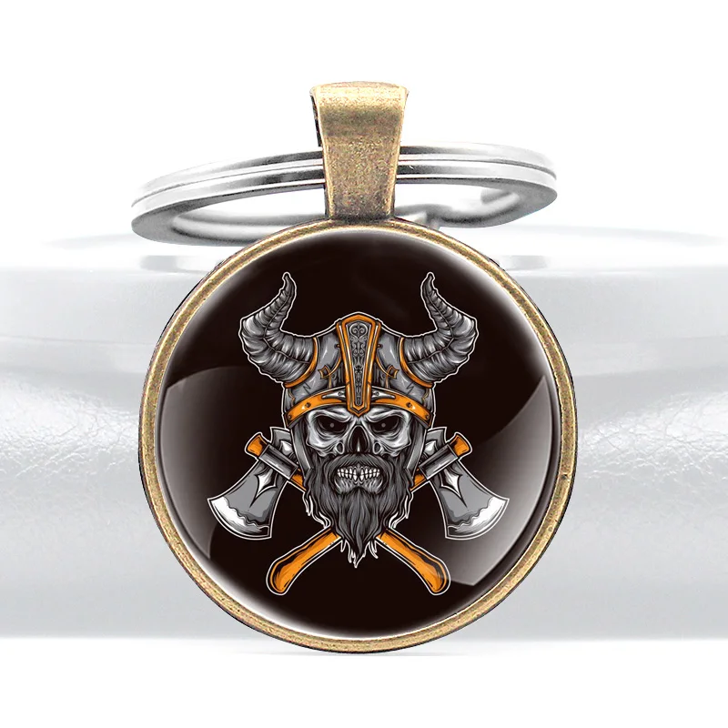 

Vintage Norse Mythology Odin Glass Cabochon Metal Pendant Classic Men Women Key Chain Key Ring Accessories Keychains Gifts