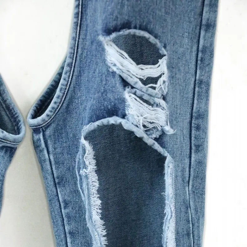 

Spring Summer Big Hole Ripped Belt Jeans Woman Open Knee Casual Harem Trousers Student Fashion Hip Hop Streetwear Denim Pants