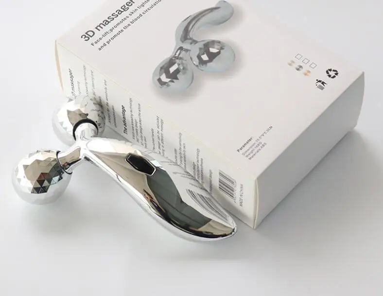 3D роликовый Серебряный массажер для лица 360 Вращающийся Тонкий Массажер всего