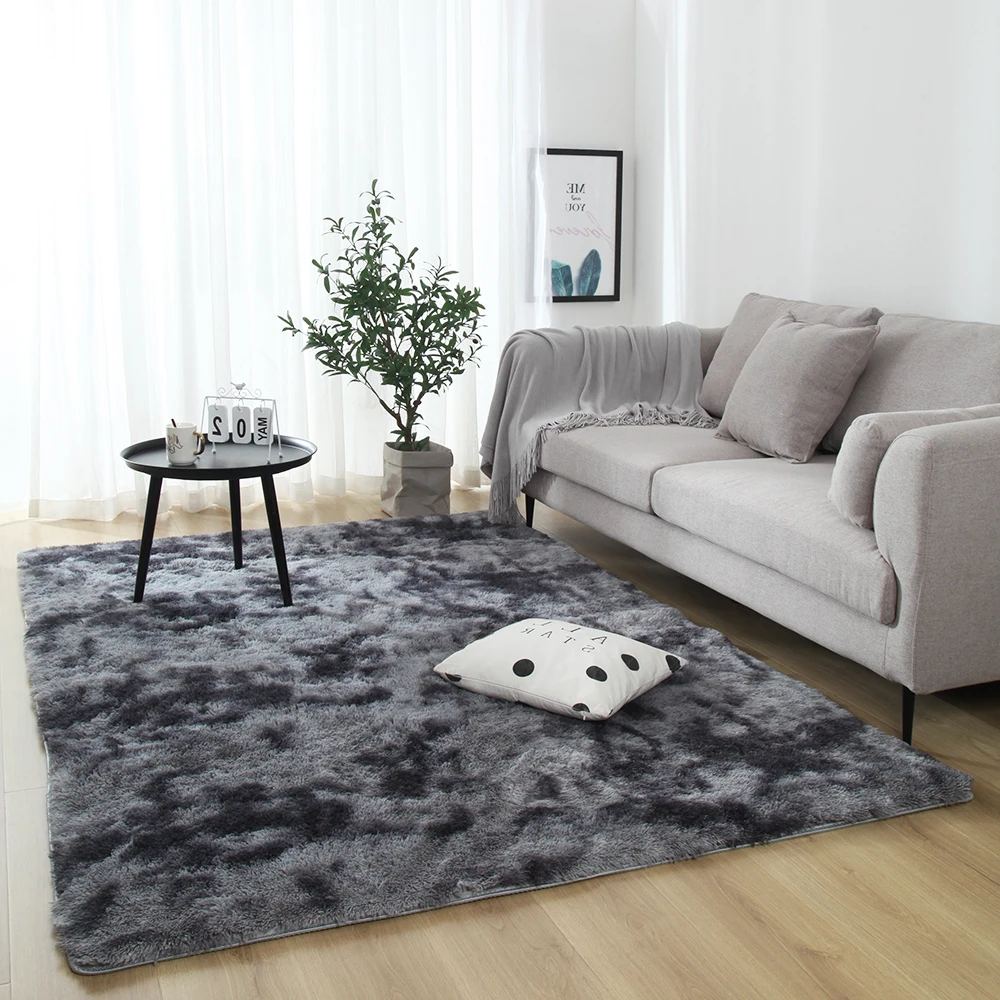 

Plush Carpet for Living Room Fluffy Rug Thick Bed Room Carpets Anti-slip Floor Gray Soft Rugs Tie Dyeing Velvet Kids Room Mat