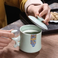 ceramic tea cup with lid filter tea office mug jingdezhen tea set celadon cup water cup teacup mark cup drinkware