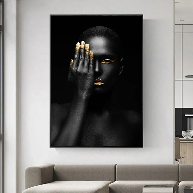 Beste 3Pcs Afrikaanse Art Black Golden Vrouwen Canvas Schilderijen Wall Art Prints En Posters Wall Art Pictures Voor Woonkamer Home Decor