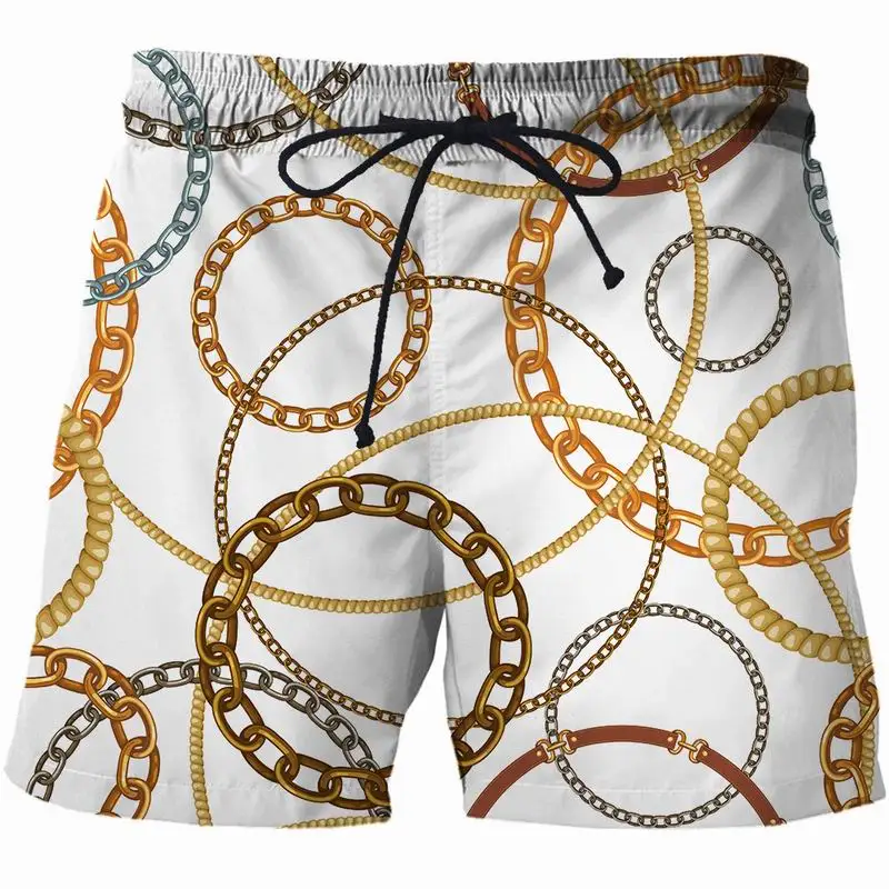

New Fashion Summer Men's Shorts Gold chain pattern 3D Surfing Shorts Beach Short Men Casual Quick Dry Sports Pants Swimwear