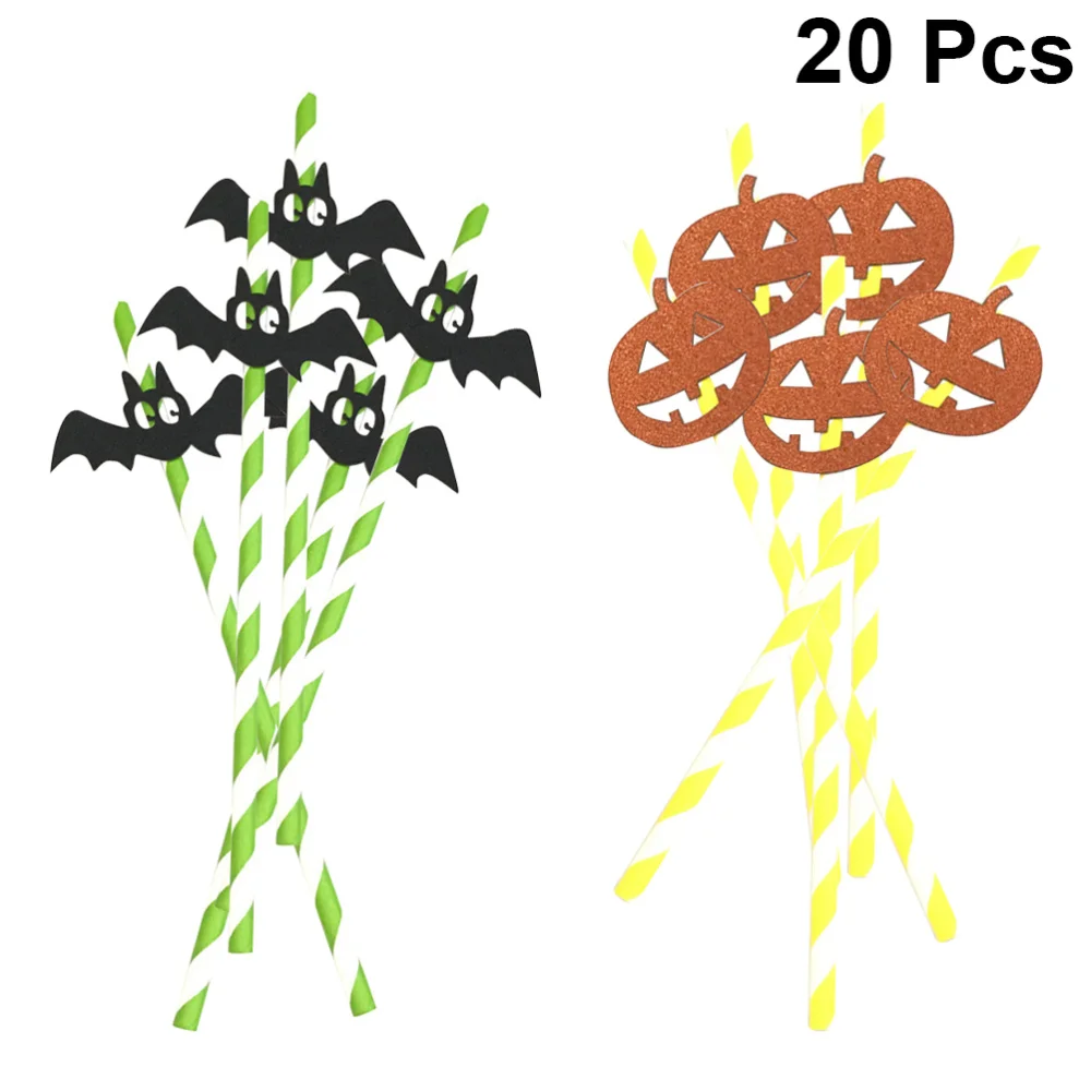 

20PCS Funny Straw Creative Drinking Straws Pumpkin Bat Paper Straws Party Props Party Supplies for Bar Cafe