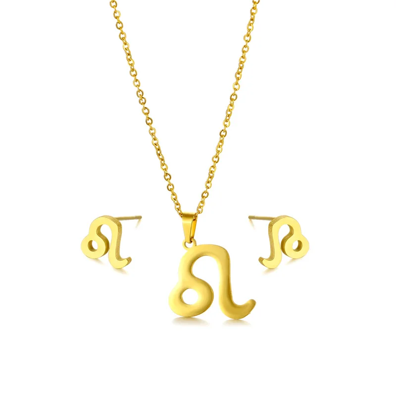 

Stainless Steel Leo Earrings Necklace Set For Women Simplicity Pendant Necklace Clavicle Chain Jewelery 2021 New Fashion Gift