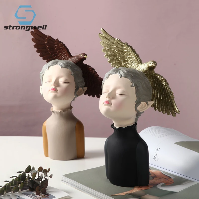 

Strongwell Nordic Figure Statue Creative Peace Dove Resin Sculpture Housewarming Decoration Ornament Wedding Gifts Furnishings