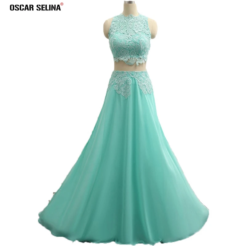 

Платье для выпускного вечера мятно-зеленого цвета из 2 частей, длинное Новое шифоновое кружевное платье с круглым вырезом и высокой талией, ...