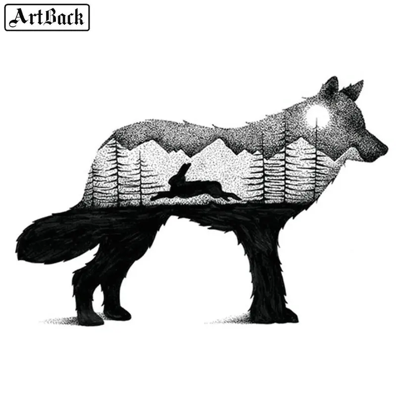 5D DIY Алмазная картина Волк Наклейка в виде животного черно-белая икона полная