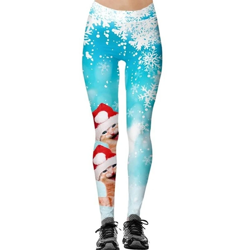 

Ladies Printed Workout Leggings Stretch Trousers Pants Women Sexy High Waist Skinny Leggins Fitness Pants Christmas Pants