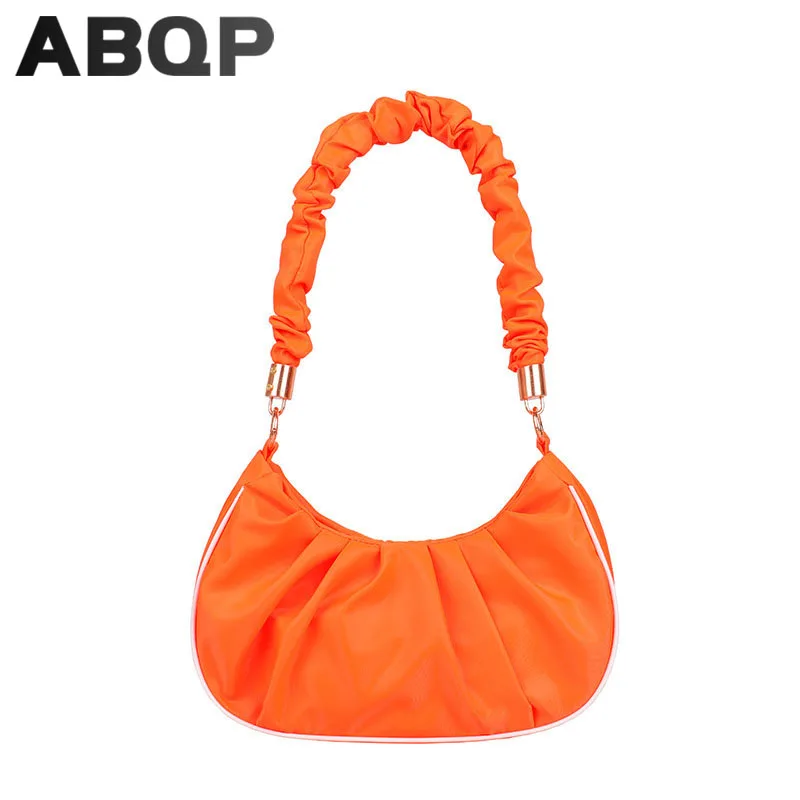 

ABQP Women Baguette Bag Small Mini Handbags For Girls Solid Nylon Female Shoulder Bag Summer Girl's Baguette Bags