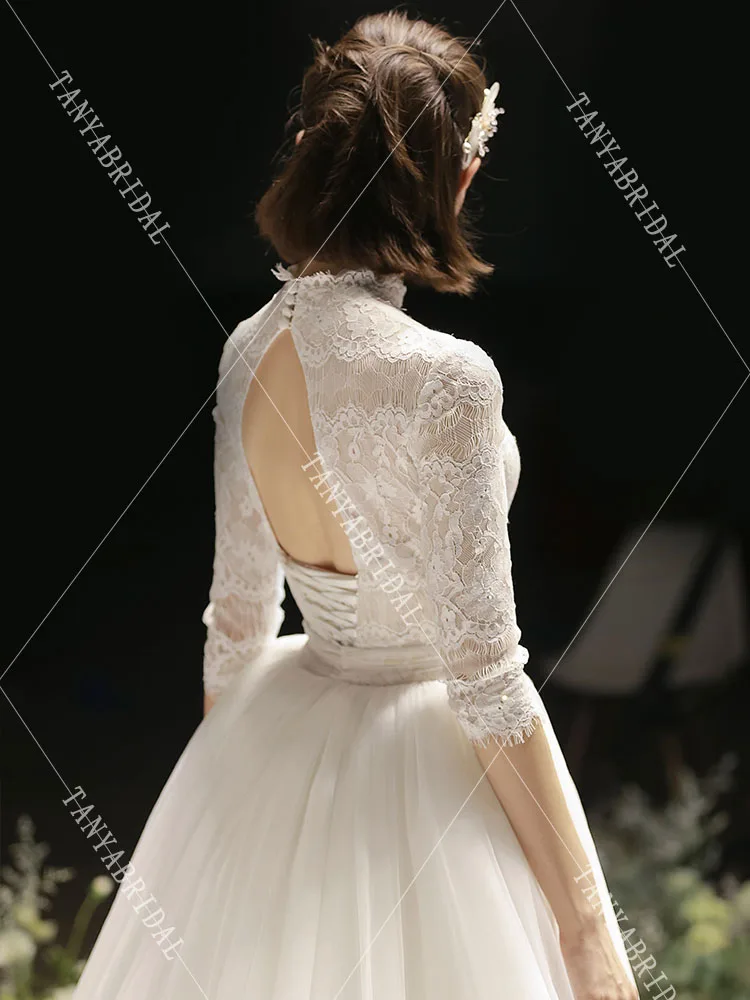 

Half Sleeve Lace wedding dress detachable skirts luxury bridal gowns backless noivas DW293